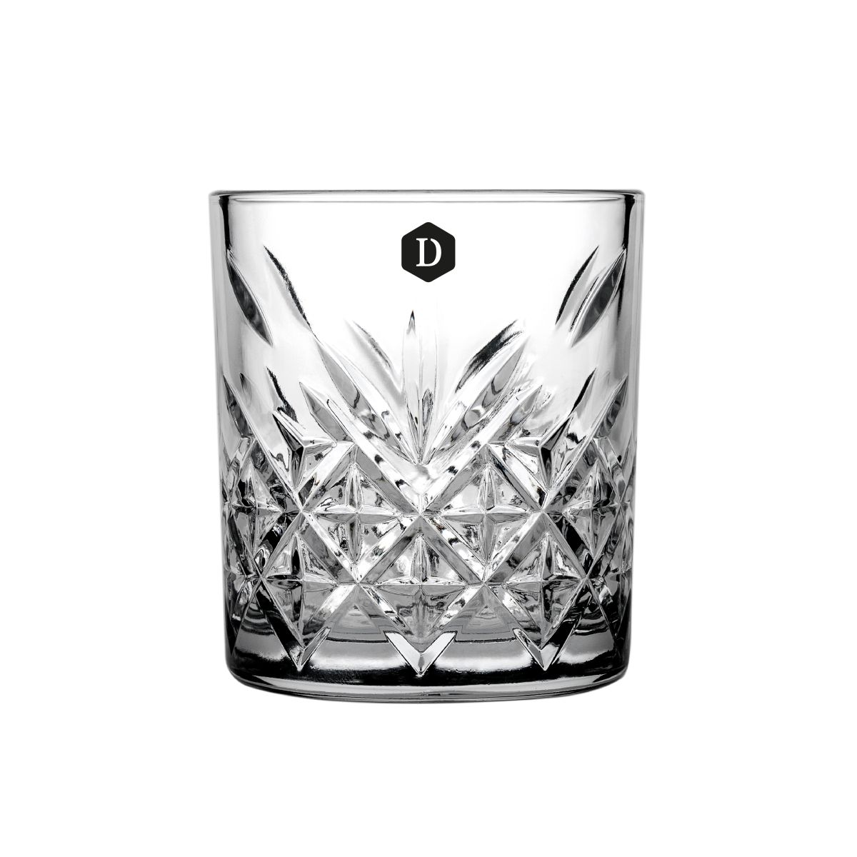 Timeless Whiskyglas 21 cl. met éénkleurig DailyDrinks-logo op het vooraanzicht aangebracht.