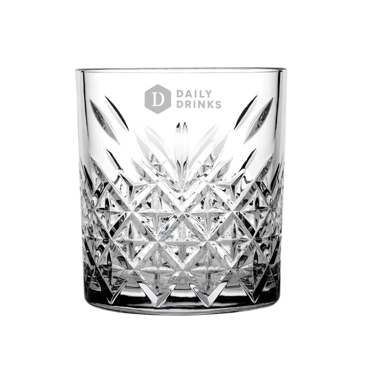 Front of the Timeless Whisky glass with subtly engraved DailyDrinks logo in the centre of the glass.