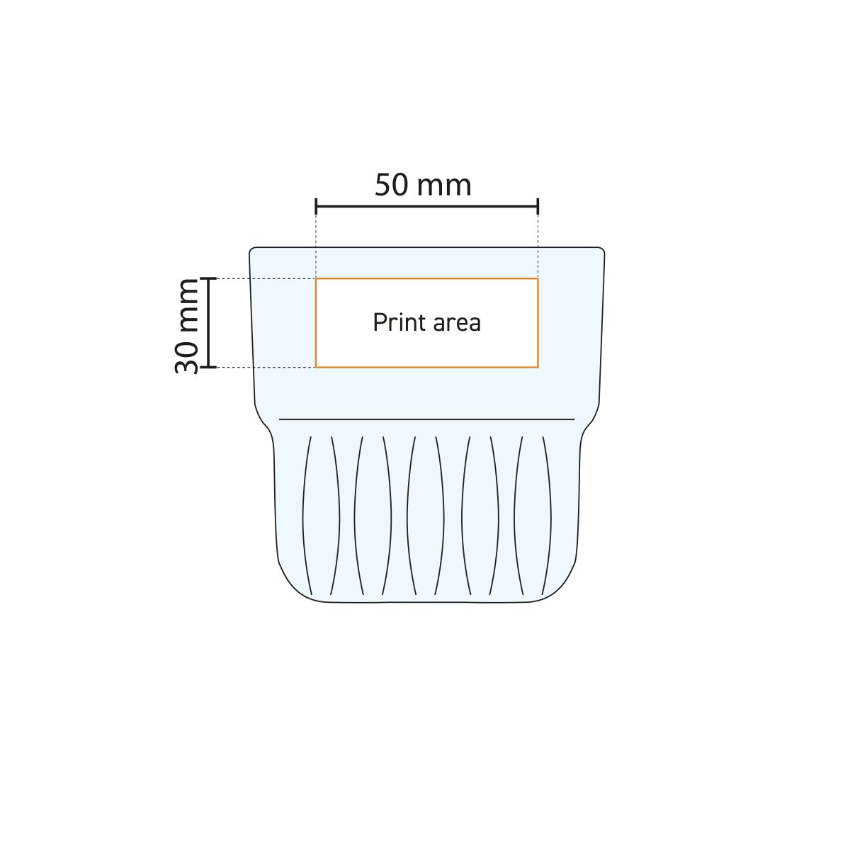 Technical working drawing shows printing area for printing on Onis tumbler glass 23 cl.