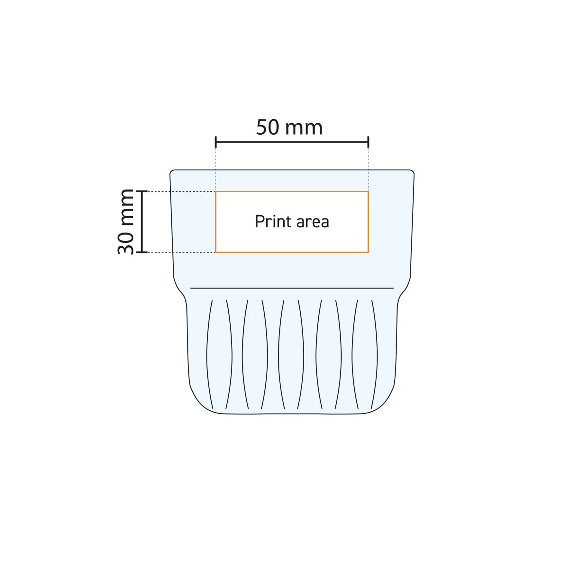 Printing area for printing shown on technical working drawing of Onis Everest glass 26.5 cl.