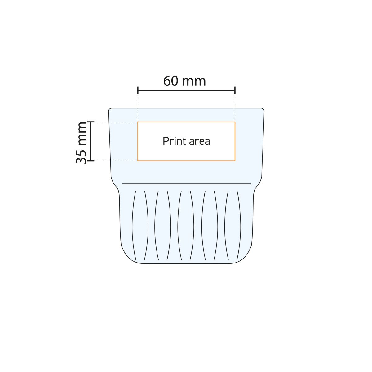 Technical working drawing of the 35.5 cl glass with indication of the available pressure range.
