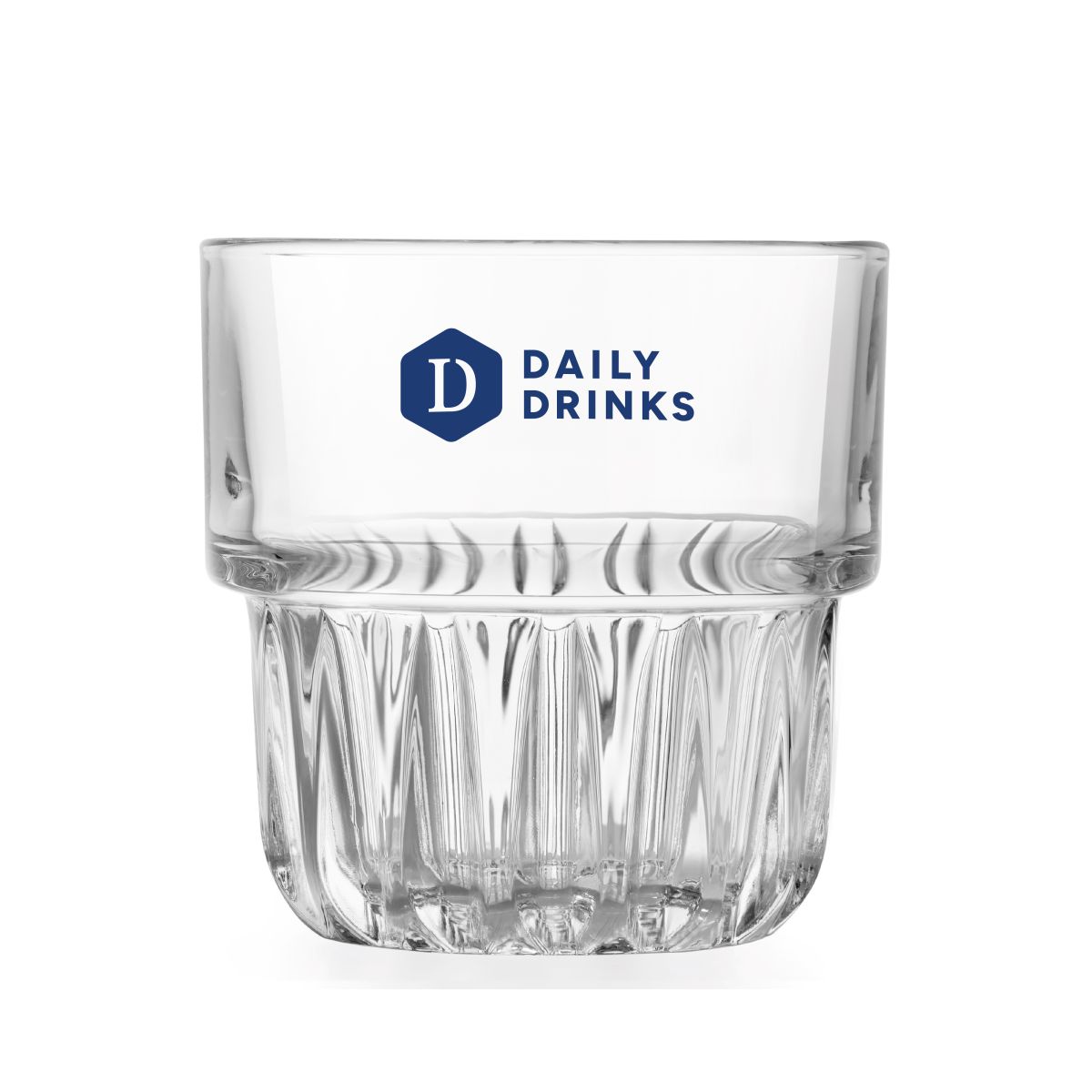 35.5 cl glass with blue DailyDrinks logo in one colour on the front face of the Onis Everest tumbler.