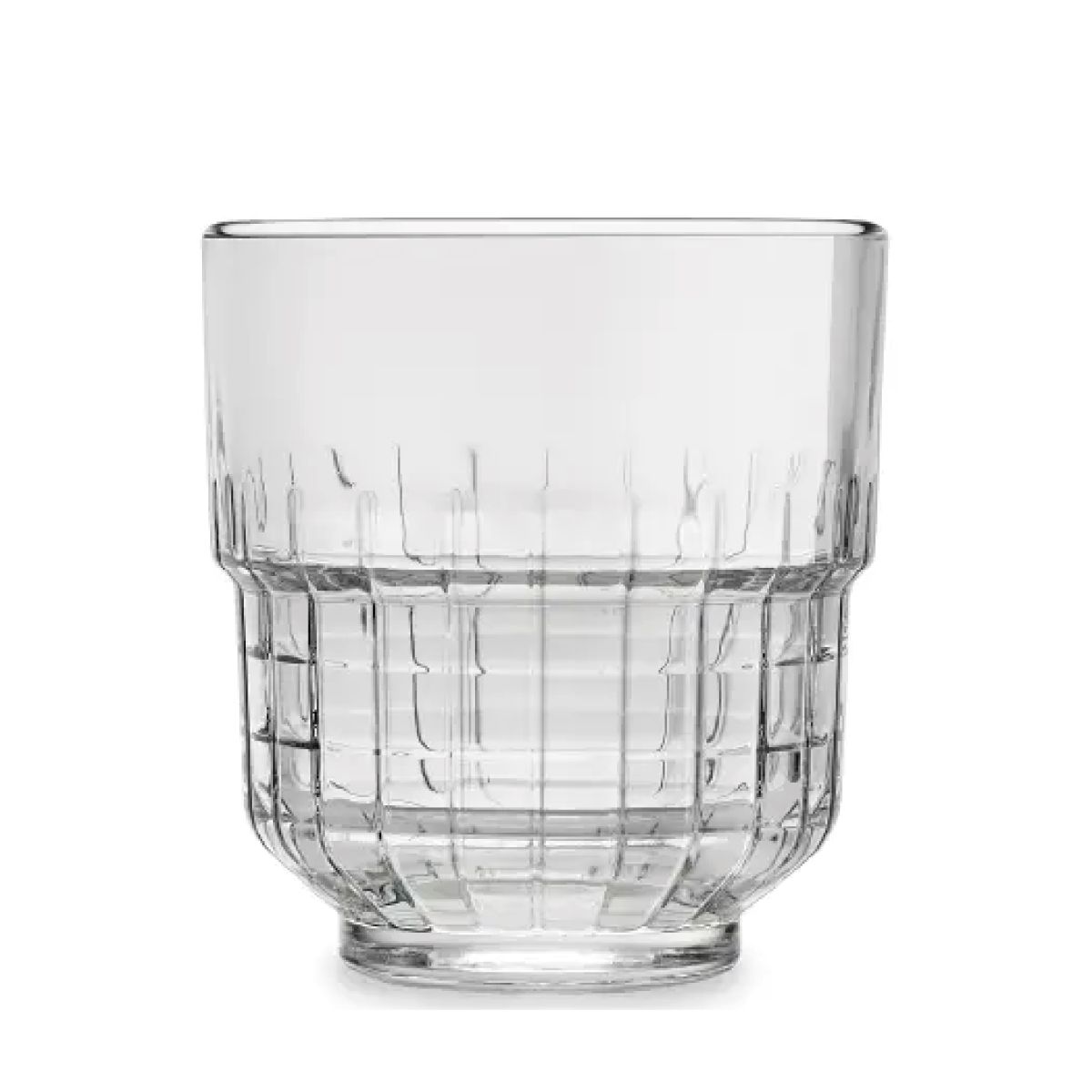 Front view of the Tumbler Onis glass 35 cl. with cylindrical design, thick bottom and smooth glass surface.