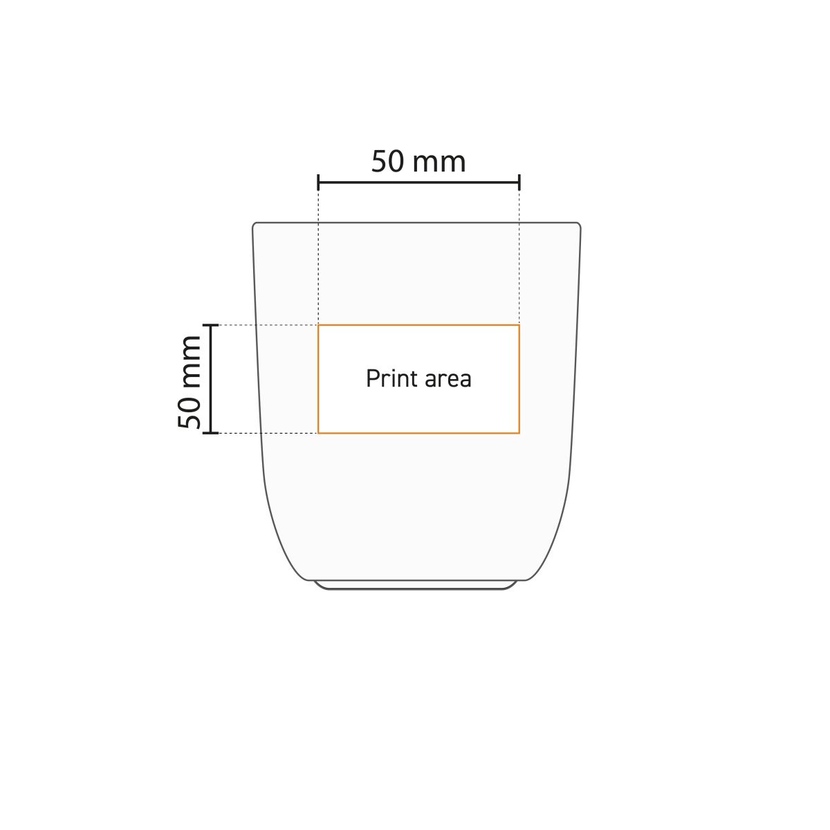 Technical working drawing shows printing area on front of porcelain mug 35 cl.