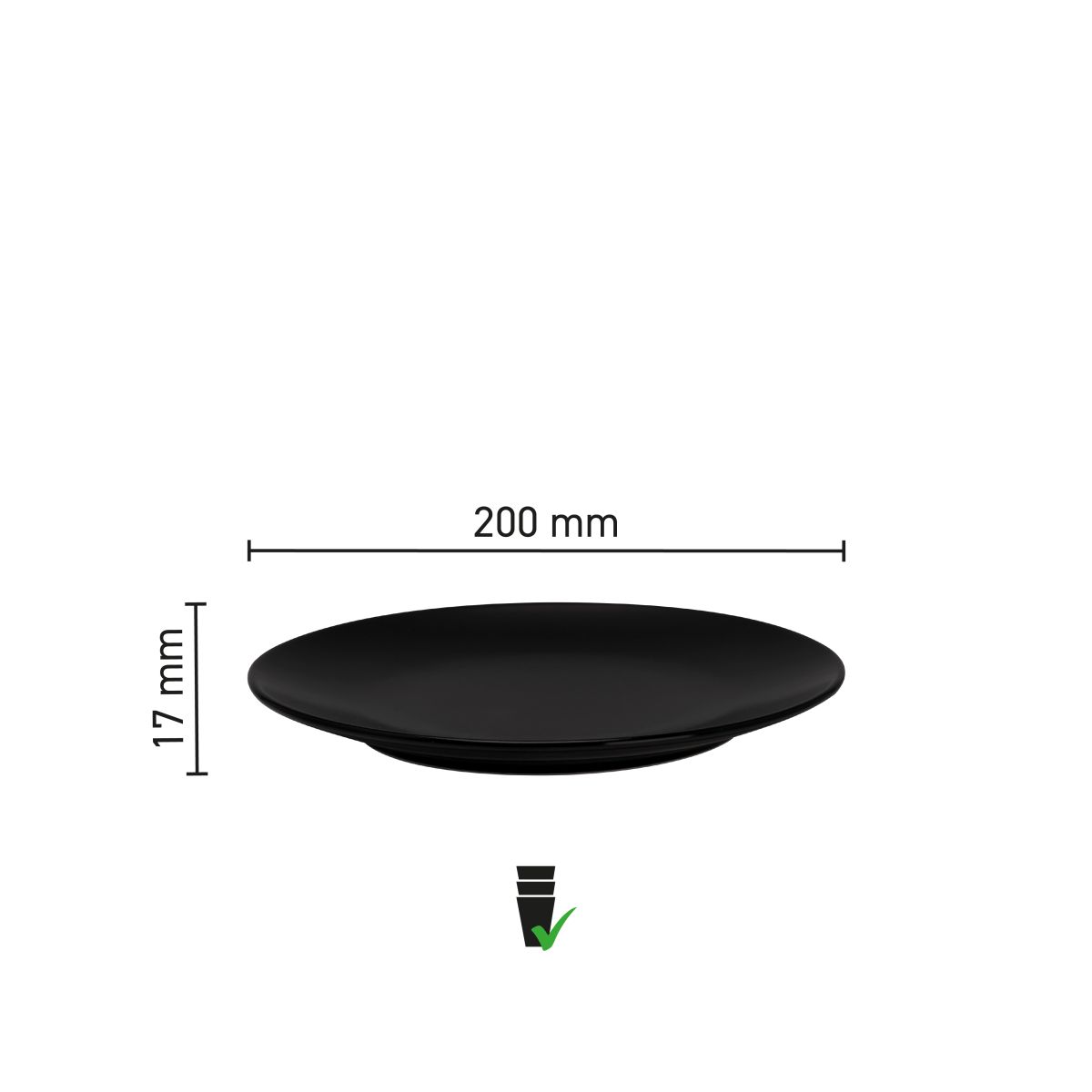 Infographic showing diameter and rim height of Venus plate 20 cm porcelain.