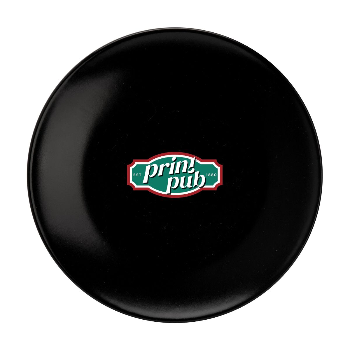 PrintPub logo printed in multiple colours on the front surface of plate 26 cm porcelain.