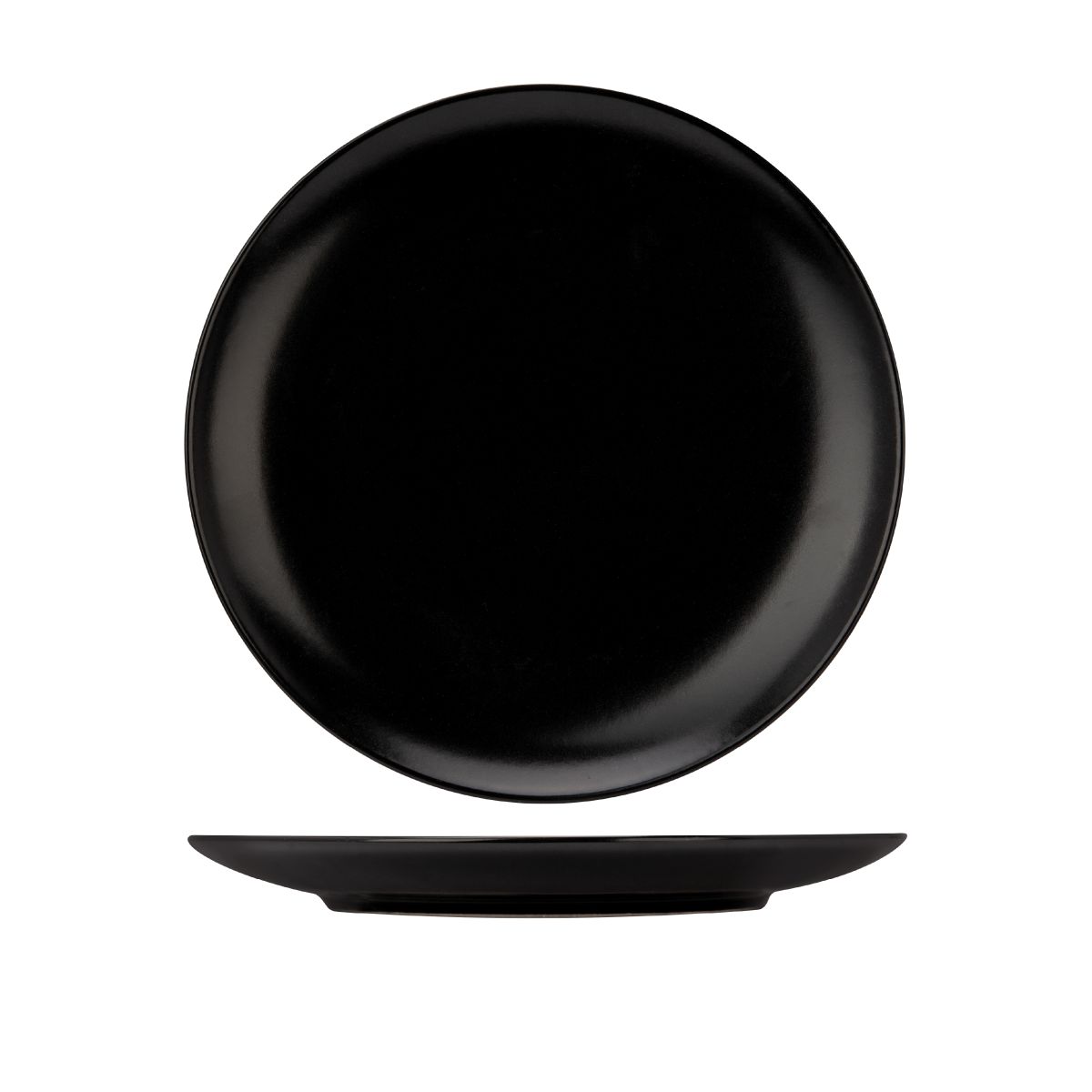 Black porcelain Venus plate 26 cm with round shape, shown in front view.