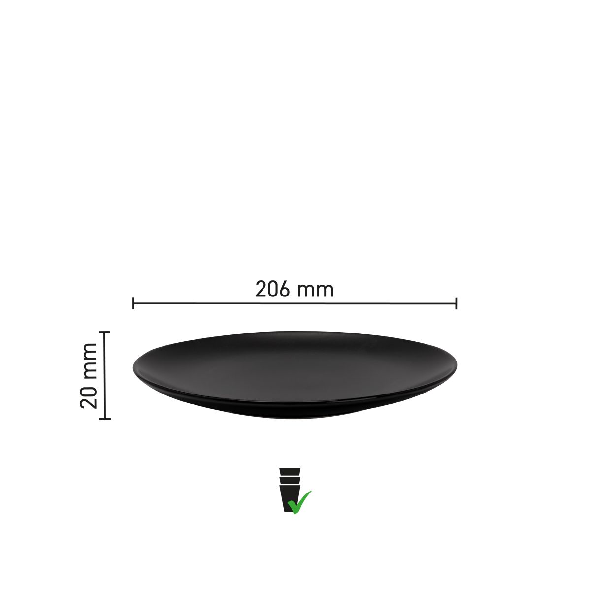 Infographic showing diameter and rim dimensions of Venus plate 26 cm porcelain.