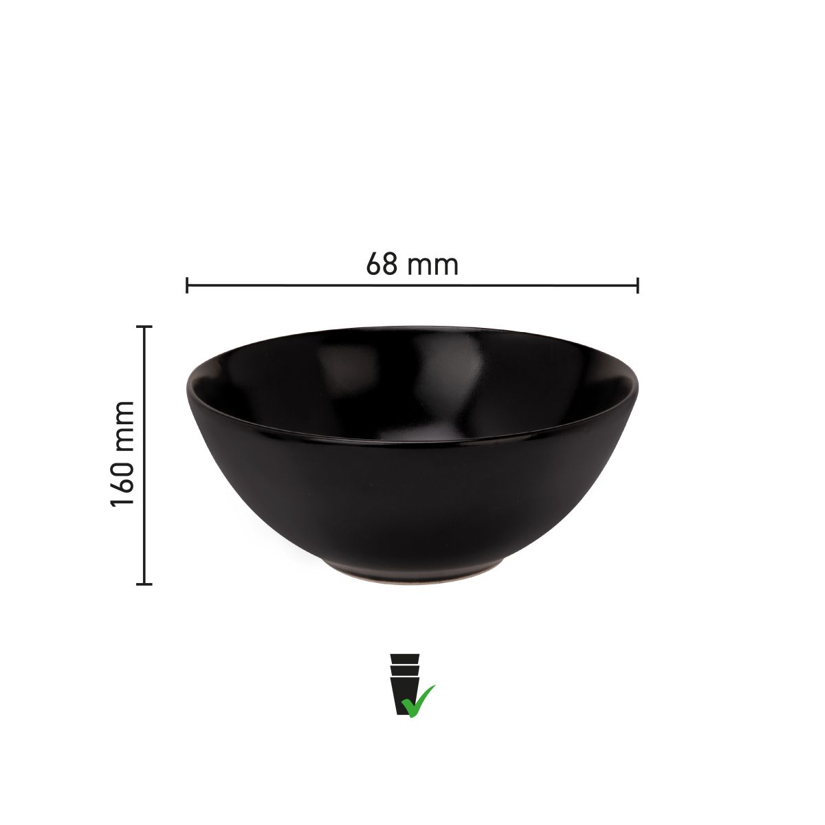 Detailed infographic shows height and diameter of Venus bowl 16 cm with scale.