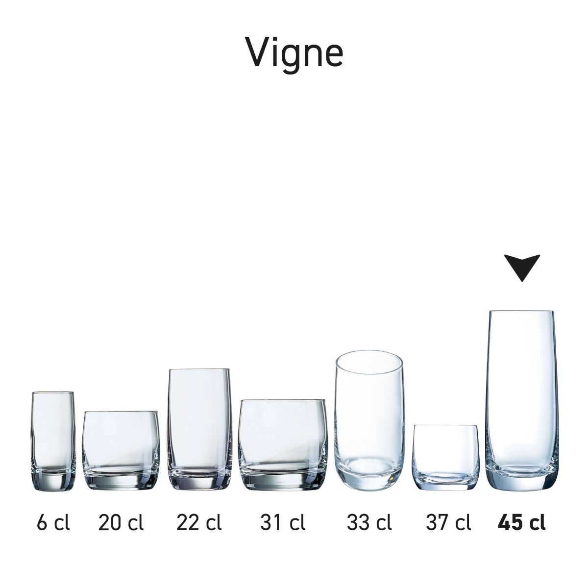 Vigne glass 45 cl in series, several items shown side by side