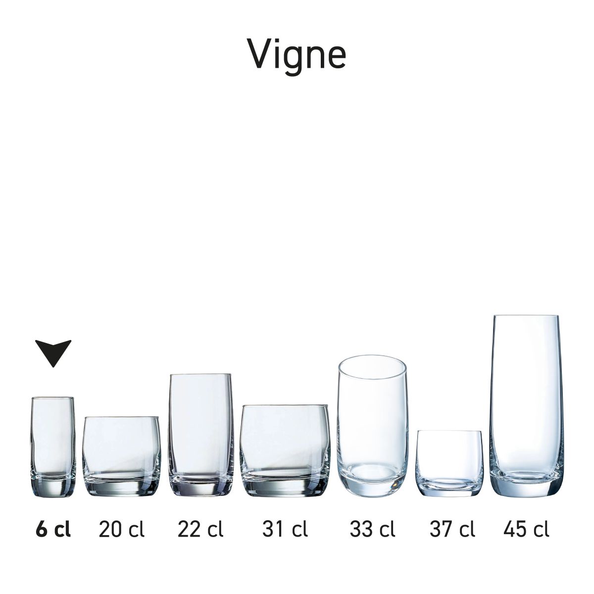 Vigne likeurglas 6 cl in serie, meerdere exemplaren naast elkaar getoond