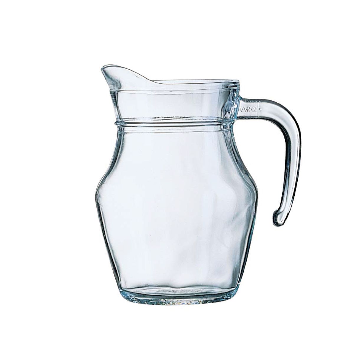 Vooraanzicht van transparante glazen waterkan Broc Arc 0,5 liter met cilindrische vorm. Vooraanzicht van transparante glazen waterkan Broc Arc 0,5 liter met cilindrische vorm.