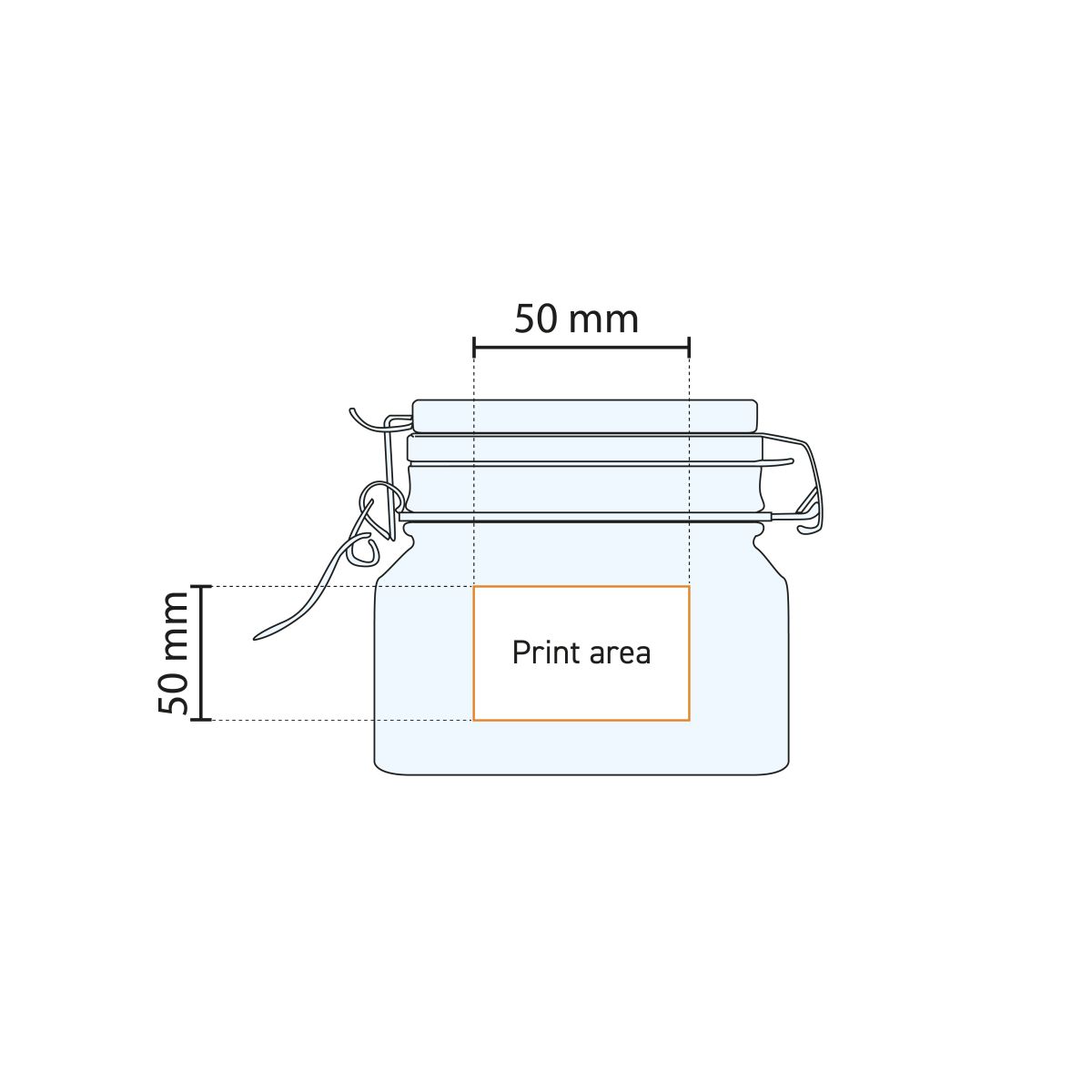 Technical working drawing shows pressure area on Fido weck jar round glass of 0.2 litres.
