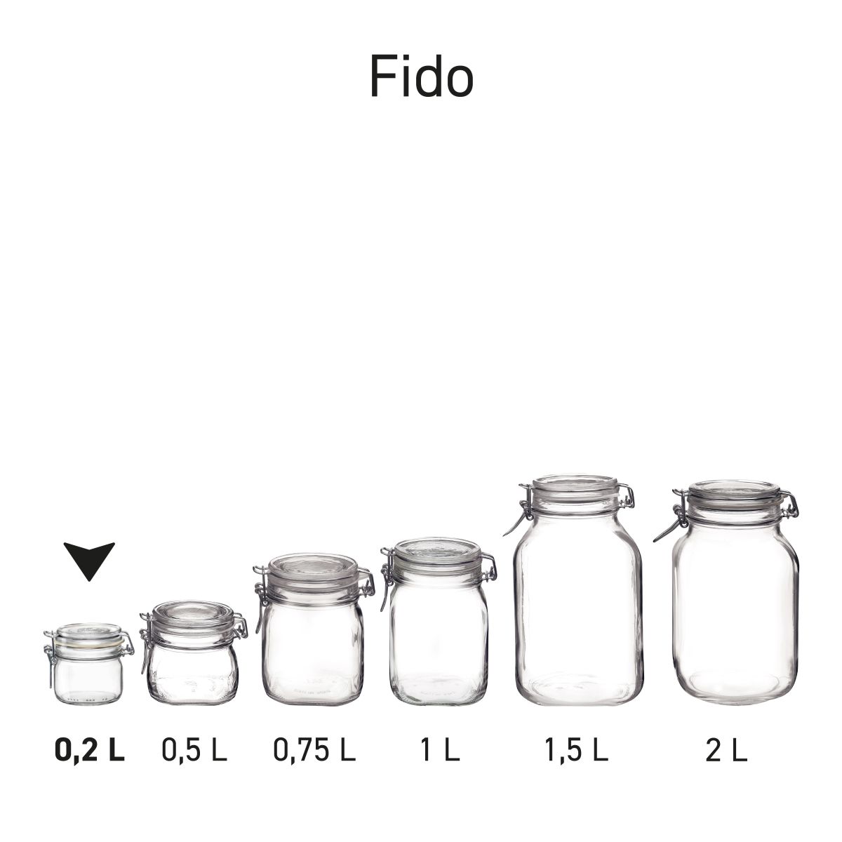 Series image of several Fido weck jars made of glass.