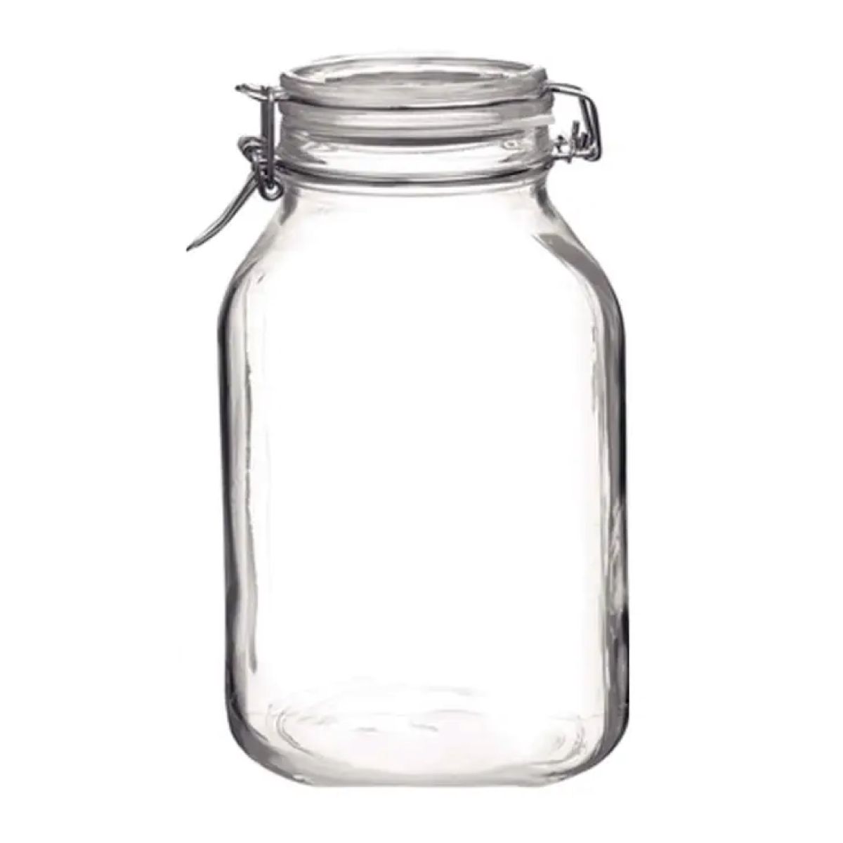 Square weck jar Fido 1.5 litres in glass, fronted with metal closure and clear shape. Square weck jar Fido 1.5 litres in glass, fronted with metal closure and clear shape.