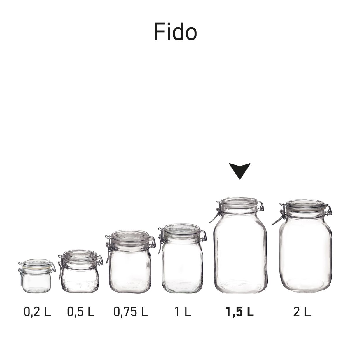 Series image showing multiple square Fido weck pots, arranged for overview.
