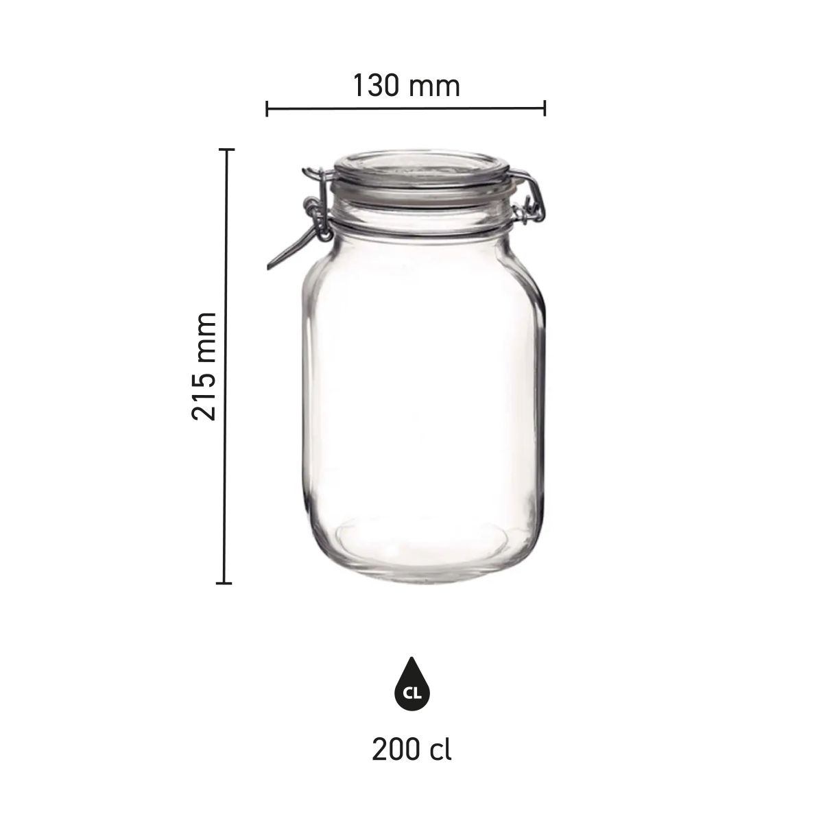 Infographic shows dimensions of Fido 2 litre square weckpot, including height and width.