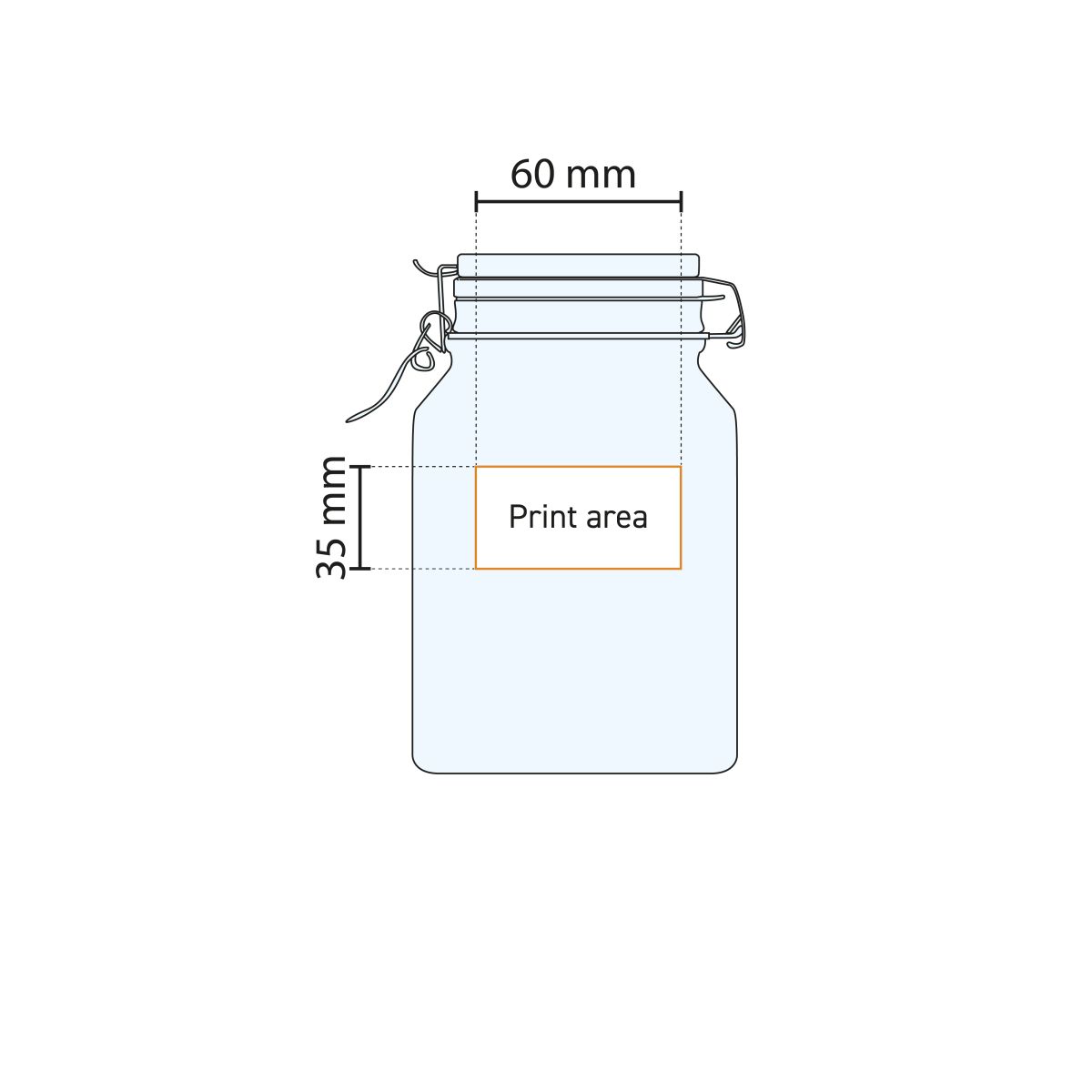 Technical drawing indicating the pressure area on the square Weckpot Fido 3 litre.