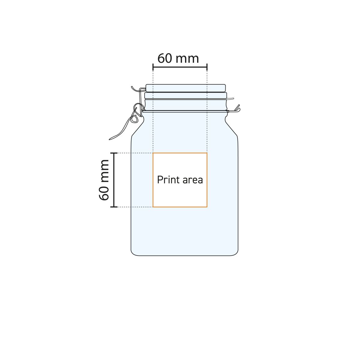 Schematic representation of the pressure area on the round Weckpot Fido 5 litre with exact logo position.