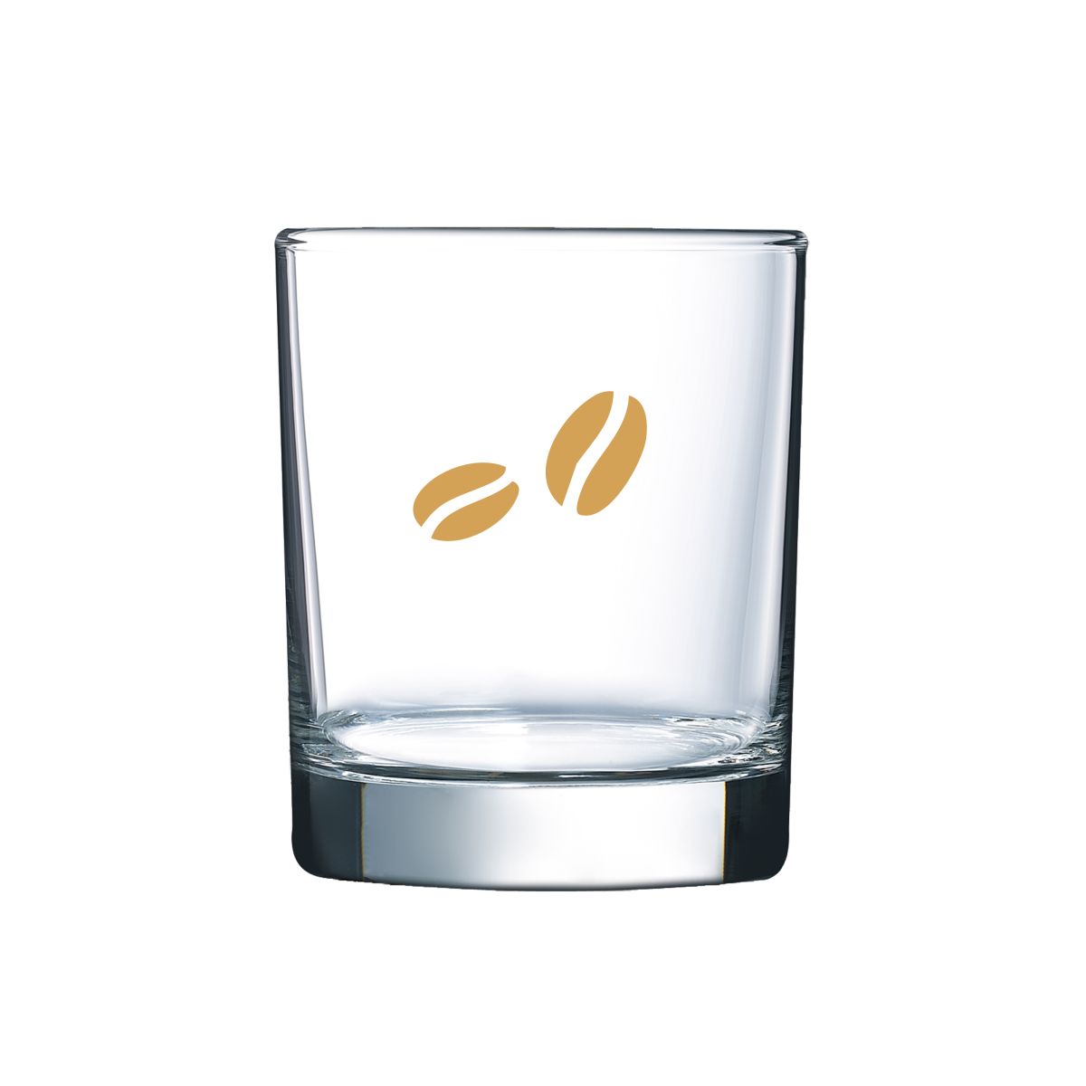 Glass with clearly visible one-coloured CoffeeCo logo on the front.